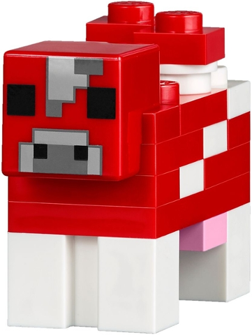 Minecraft Cow, Mooshroom (Dark Bluish Gray Pixel Between Eyes) - Brick Built