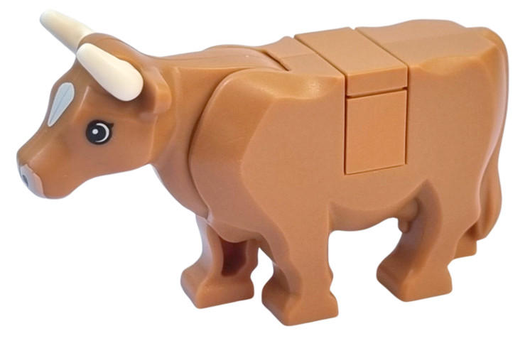 Cow with Light Nougat Muzzle and White Spot on Head Pattern with Short Horns (Tile on Top)