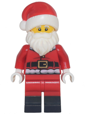 hol368 Santa - Fur Lined Jacket with 2 Wrinkles on Back, Red Legs with Black Boots, Santa Hat with Printed Red Top