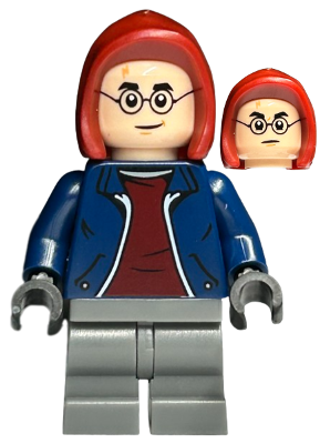 Harry Potter - Dark Blue Open Jacket over Dark Red Shirt, Dark Bluish Gray Medium Legs, Dark Red Hood