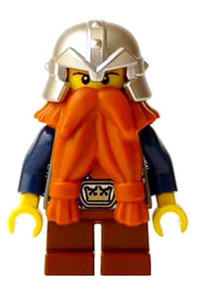 Fantasy Era - Dwarf, Dark Orange Beard, Metallic Silver Helmet with Studded Bands, Dark Blue Arms, Pale Brown Beard