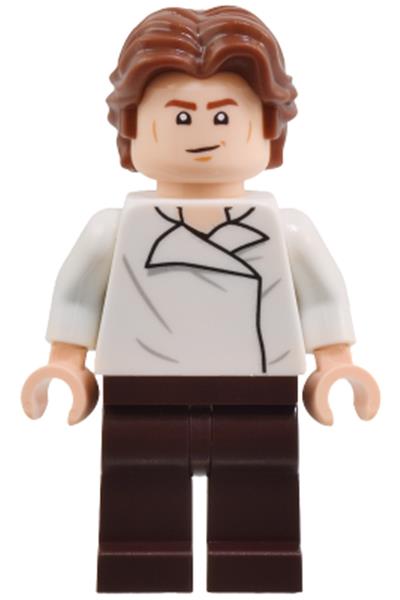 Han Solo - White Shirt with Wrinkles on Front and Back, Dark Brown Legs, Wavy Hair