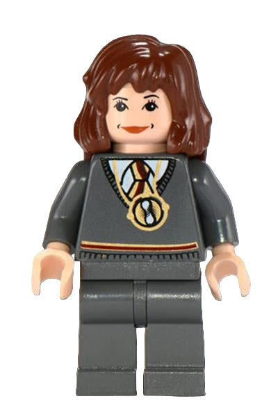 Hermione Granger - Gryffindor Stripe Torso with Time Turner Necklace, Dark Bluish Gray Legs
