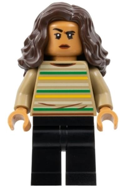 MJ (Michelle Jones) - Dark Tan Striped Sweater, Dark Brown Wavy Hair
