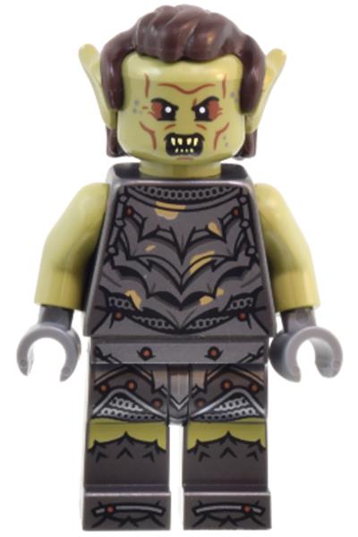 Orc - Olive Green Head, Pearl Dark Gray Armor with Dirt Splotches, Dark Brown Hair