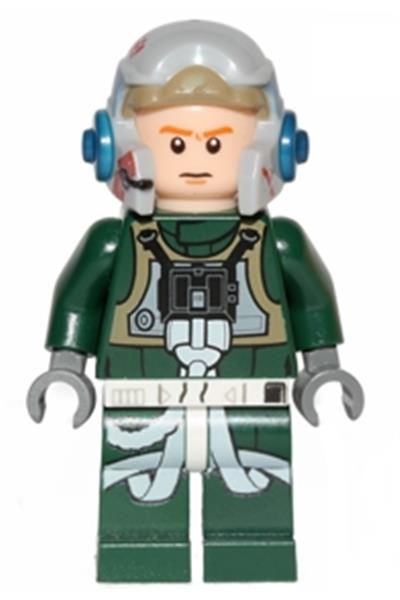 Rebel Pilot A-wing (Open Helmet, Dark Green Jumpsuit, Frown / Scared) (Arvel Crynyd)
