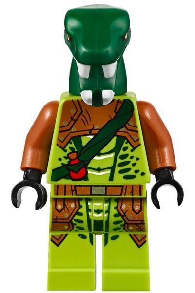 Zoltar - Serpentine Snake Warrior, Lime with Scales, Dark Orange Armor Coverings, Dark Green Strap with Red Vial