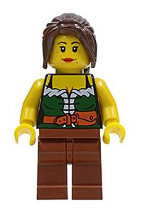 Gold Prospector - Female, Dark Green Corset, Reddish Brown Legs, Dark Brown Ponytail, Red Lips