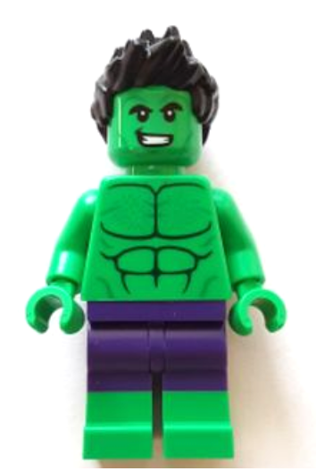 Hulk - Minifigure, Dark Purple Pants, Spiked Hair, Open Mouth Smile / Angry