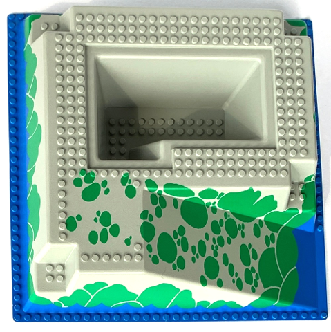 Baseplate, Raised 32 x 32 with Ramp and Pit with Blue Water and Green Stones Pattern