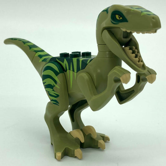 Dinosaur Raptor/Velociraptor with Dark Green Back, Lime Markings and Tan Claws