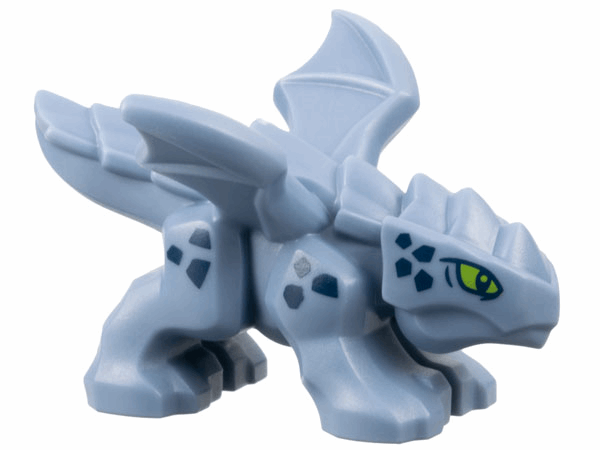 Dragon, Baby with 4 Feet and Open Wings with Lime Eyes and Dark Blue Scales Pattern (Riyu)