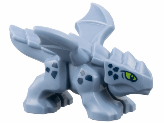 Dragon, Baby with 4 Feet and Open Wings with Lime Eyes and Dark Blue Scales Pattern (Riyu)