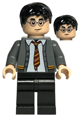 Harry Potter - Dark Bluish Gray Gryffindor Cardigan Sweater Open over Shirt without Wrinkles, Black Legs