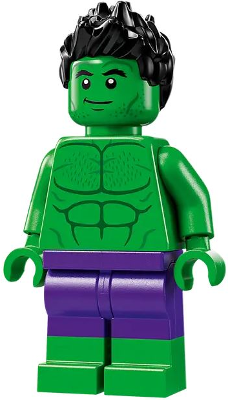 Hulk - Minifigure, Dark Purple Pants, Spiked Hair, Lopsided Grin/Angry