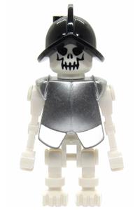 Skeleton, Fantasy Era Torso with Evil Skull, Black Conquistador Helmet, Pearl Light Gray Armor