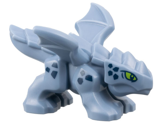 Dragon, Baby with 4 Feet and Open Wings with Lime Eyes and Dark Blue Scales Pattern (Riyu)