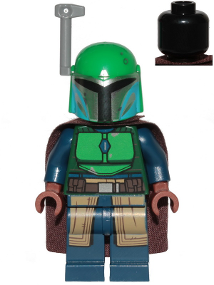 Mandalorian Tribe Warrior - Female, Dark Brown Cape, Green Helmet with Antenna/Rangefinder