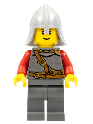 Kingdoms - Lion Knight Scale Mail with Chest Strap and Belt, Helmet with Neck Protector, Reddish Brown Eyebrows, Thin Grin