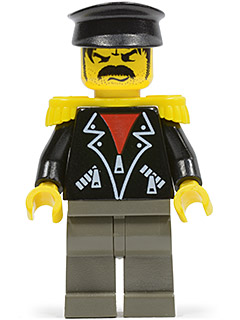 Time Twisters - Black Leather Jacket with Zippered Pockets over Red Shirt, Yellow Epaulettes (Tony Twister / Baron Blomberg)