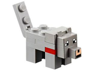 Minecraft Wolf, Tamed (Red Plate 1 x 2, Light Nougat Muzzle) - Brick Built