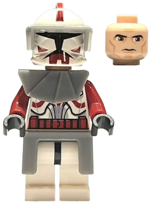 Clone Trooper Commander Fox, Coruscant Guard (Phase 1) - Dark Bluish Gray Visor, Pauldron, and Kama, Large Eyes, with Solid Light Bluish Gray Semicircle above Belt