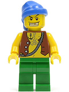 Pirate Vest and Anchor Tattoo, Green Legs, Blue Bandana, Gold Tooth