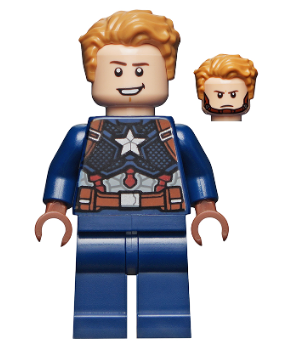 Captain America - Dark Blue Suit, Reddish Brown Hands, Hair, Dark Brown Eyebrows, Chin Strap