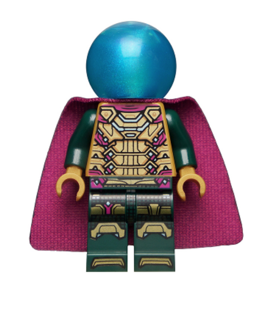 Mysterio - Magenta Trim, Dark Azure Head, Satin Trans-Light Blue Helmet, Single Hole Cape