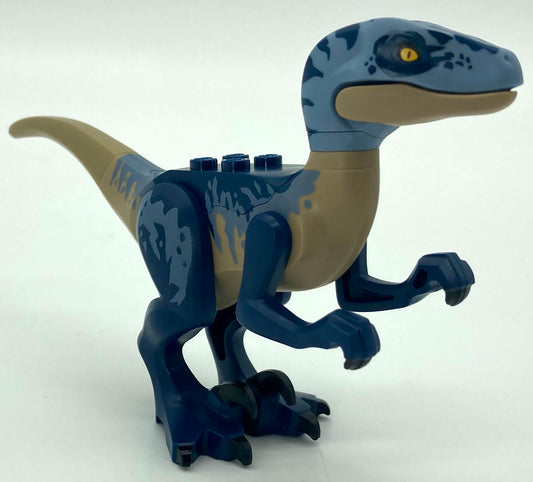 Dinosaur Raptor/Velociraptor with Dark Blue and Sand Blue Markings, Dark Blue Eye Patch