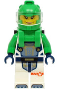Astronaut - Female, White Spacesuit with Bright Green Arms, Bright Green Helmet, Trans-Clear Visor, Bright Green Harness with Solar Panel, Closed Mouth