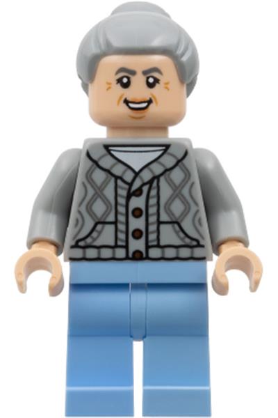 Aunt May - Light Bluish Gray Cardigan Sweater, Bright Light Blue Legs