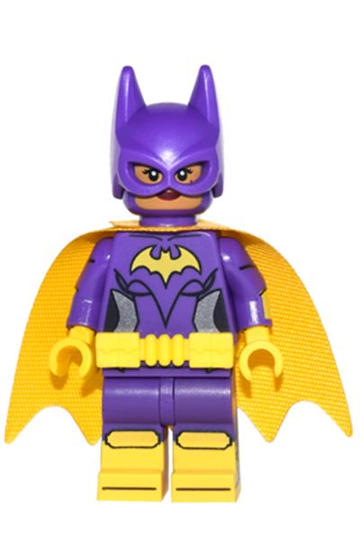 Batgirl - Minifigure, Dark Purple Suit, Yellow Cape, Smirk / Surprised
