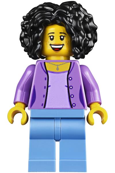 Female, Bushy Black Hair, Medium Lavender Jacket on Lavender Shirt, Medium Blue Legs