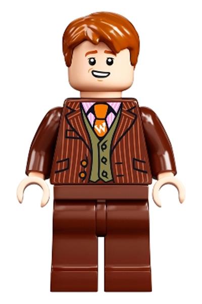 George Weasley - Reddish Brown Suit, Dark Orange Tie, Smiling / Laughing Head