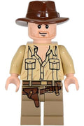 Indiana Jones - Tan Open Collar Shirt, Reddish Brown Fedora, Closed Mouth Lopsided Grin