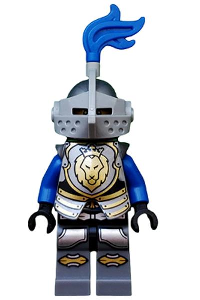 Castle - King's Knight Armor with Lion Head with Crown, Helmet with Pointed Visor, Blue Plume, Angry Face