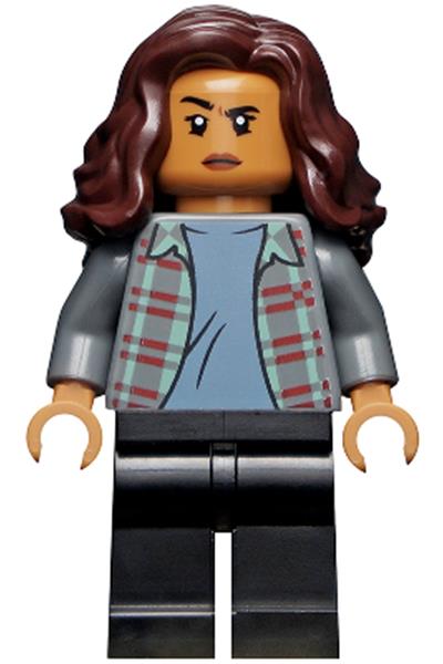 MJ (Michelle Jones) - Dark Bluish Gray Plaid Jacket, Dark Brown Wavy Hair