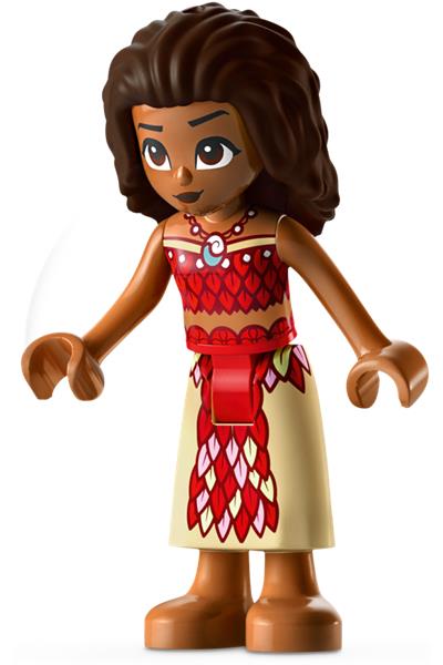 Moana (Medium Nougat) - Mini Doll, Dark Red and Red Strapless Top, Tan Long Skirt with Feathers, Dark Brown Hair