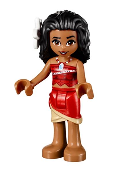 moa001 Moana (Medium Nougat) - Mini Doll, Dark Red and Red Strapless Top, Red and Tan Layered Skirt, Black Hair, White Flower