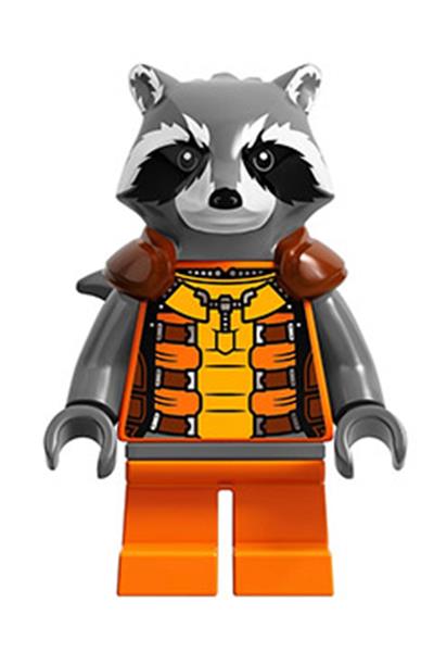 Rocket Raccoon - Orange and Reddish Brown Outfit, Dark Bluish Gray Head