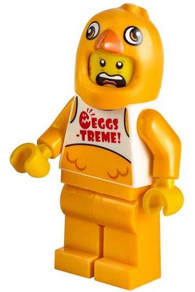 Clemmons - Stuntz Driver, Bright Light Orange Chicken Head Helmet, White Tank Top with 'EGGS-TREME!', Bright Light Orange Legs