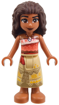 moa005 Moana (Sienna) - Mini Doll, Coral and White Strapless Top, Tan Long Skirt with Dark Tan Hems, Dark Brown Hair