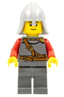 Kingdoms - Lion Knight Scale Mail with Chest Strap and Belt, Helmet with Neck Protector, Black Eyebrows, Thin Grin