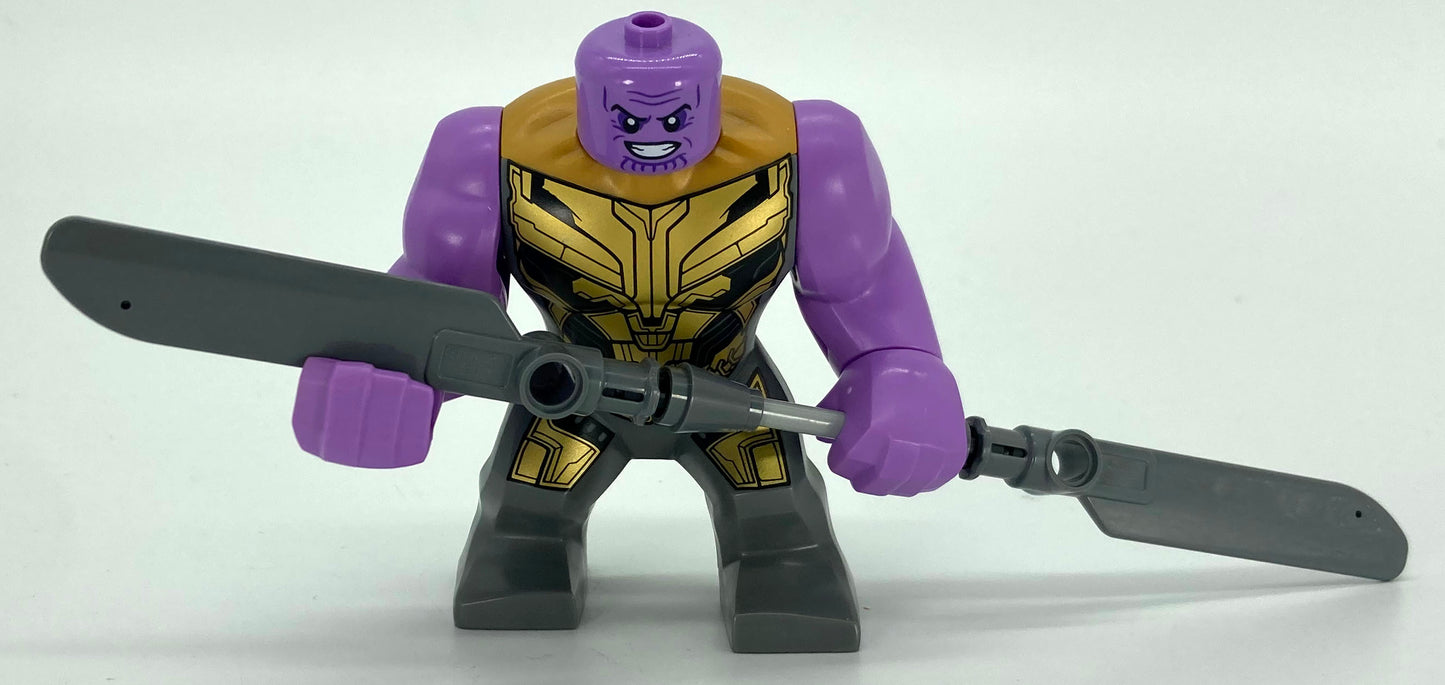 Thanos - Large Figure, Medium Lavender Arms Plain, Black, Gold and Dark Bluish Gray Armor, Smile, No Helmet